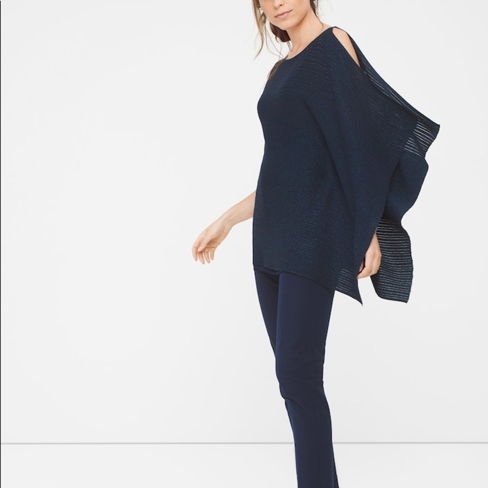 ASYMMETRIC DRAPE SLEEVE SHIMMER SWEATER